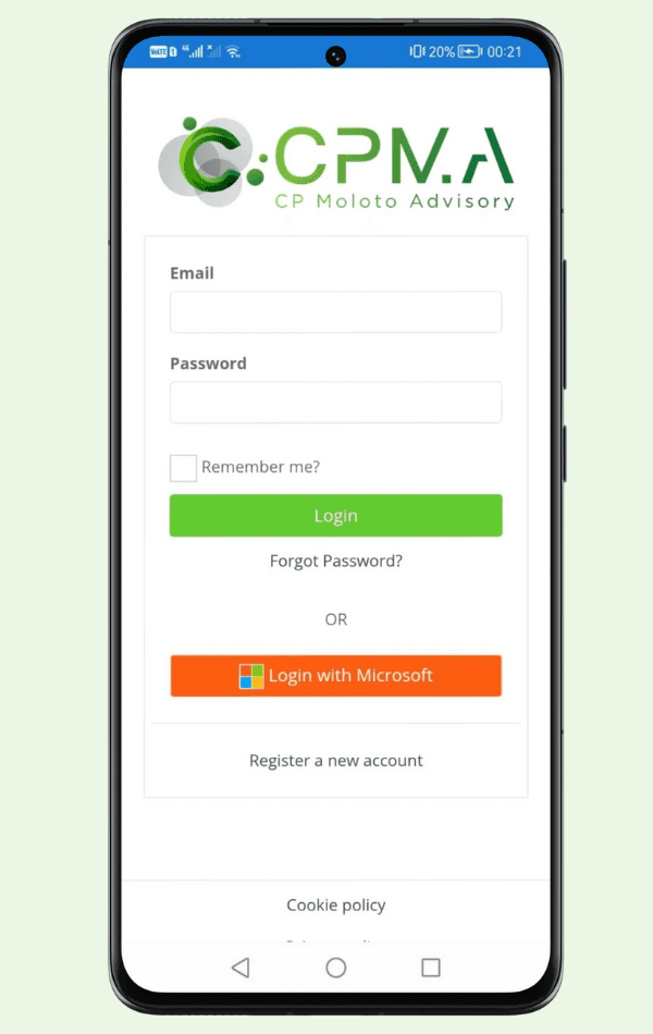 CPMA sign-in screen