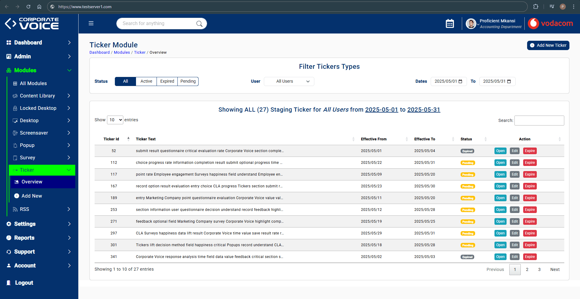 CLA Administration Tool ticker module