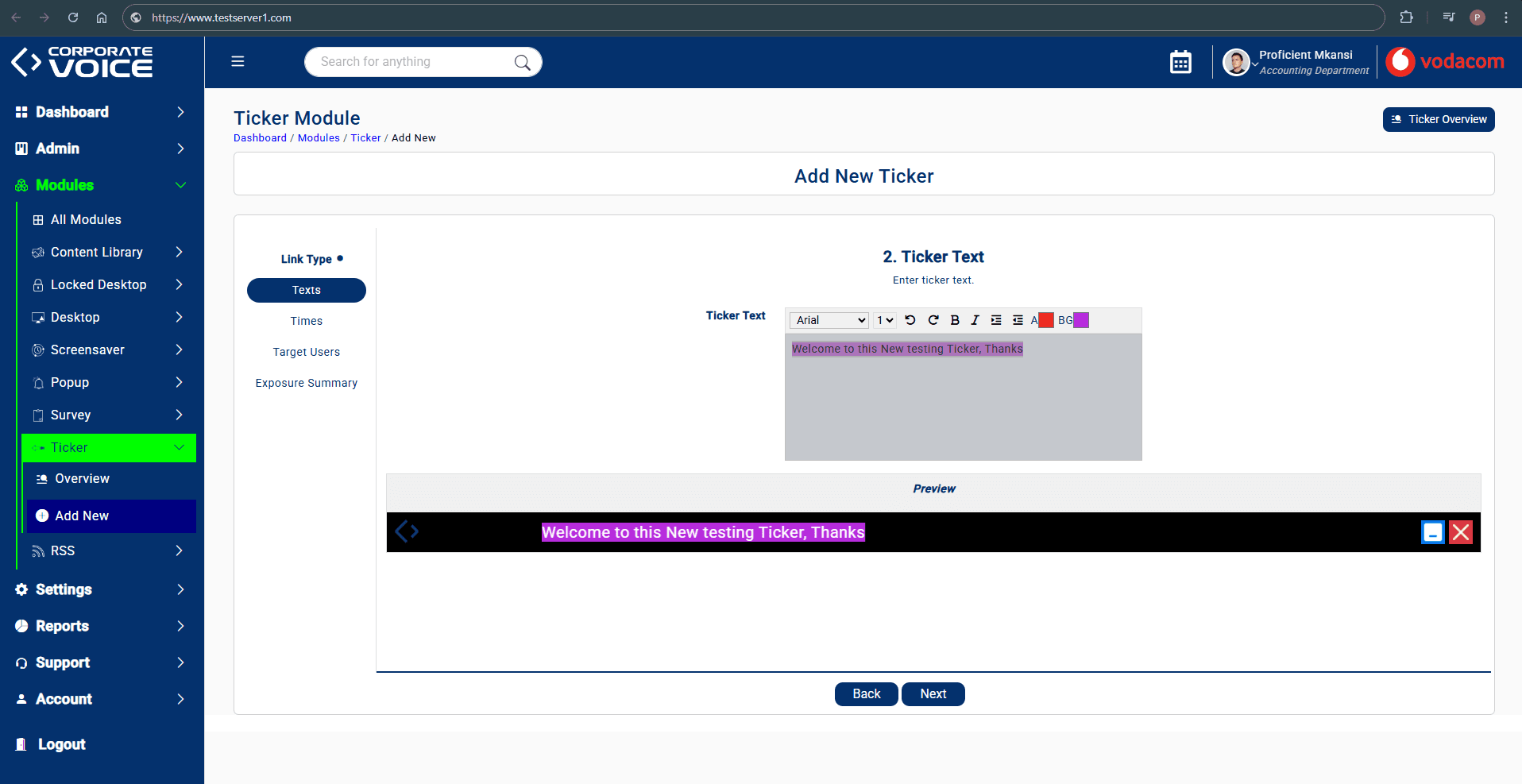 Adding a new ticker with a live preview