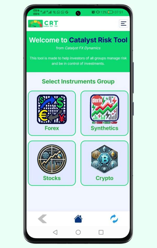 CRT instrument groups: forex, synthetics, stocks and crypto