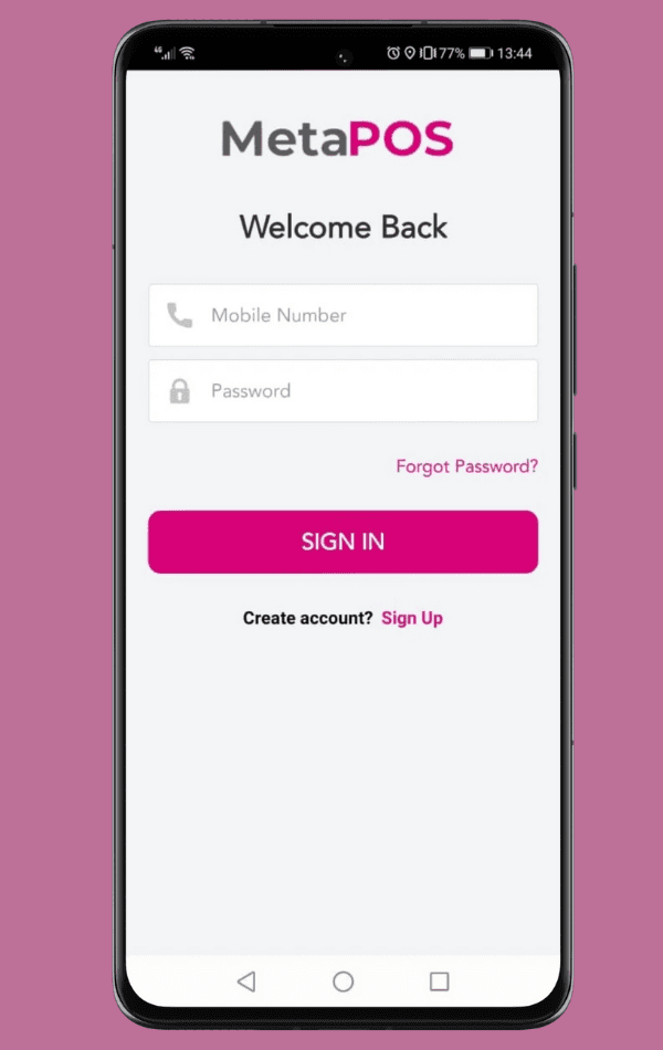 MetaPOS sign-in screen