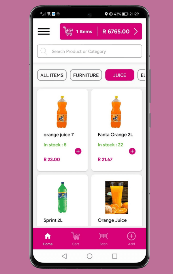 MetaPOS product catalogue with cart