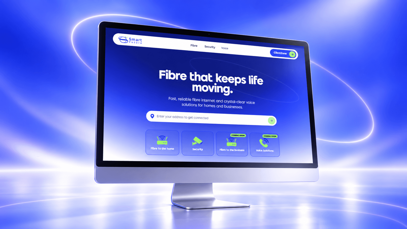 SmartFuture website home page with the coverage check